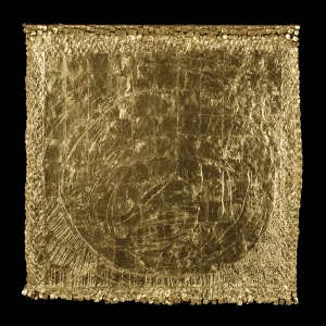 Sol cuadrado 5, 1993. 110×110 cm; lino, acrílico y hoja de oro.