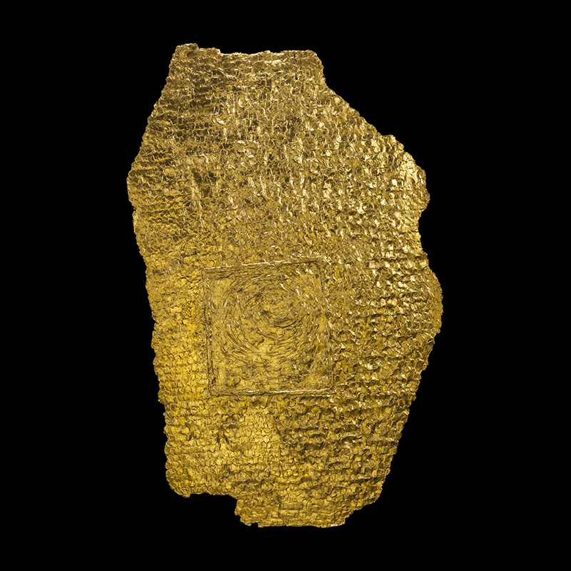 Estela 34, 2007. 155×95 cm; lino, gesso, acrílico y hoja de oro.