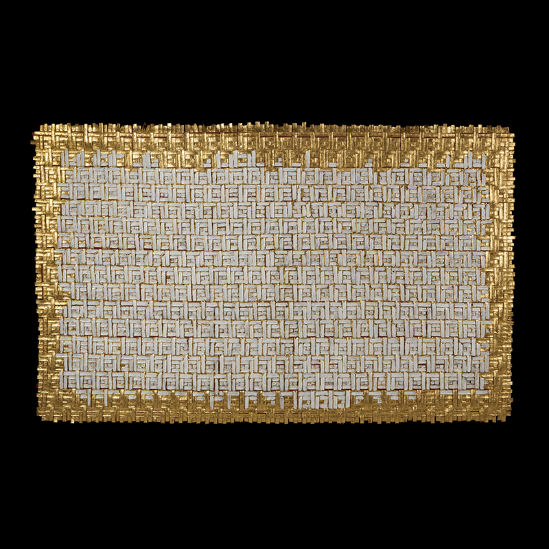 Caliza, 2014. 100×160 cm; lino, gesso, acrílico, pigmento y hoja de oro.