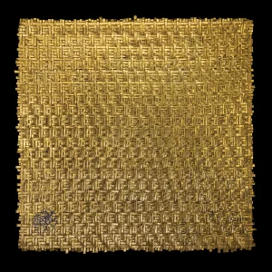 Memento 9, 2016. 130×130 cm; lino, gesso, acrílico y hoja de oro.